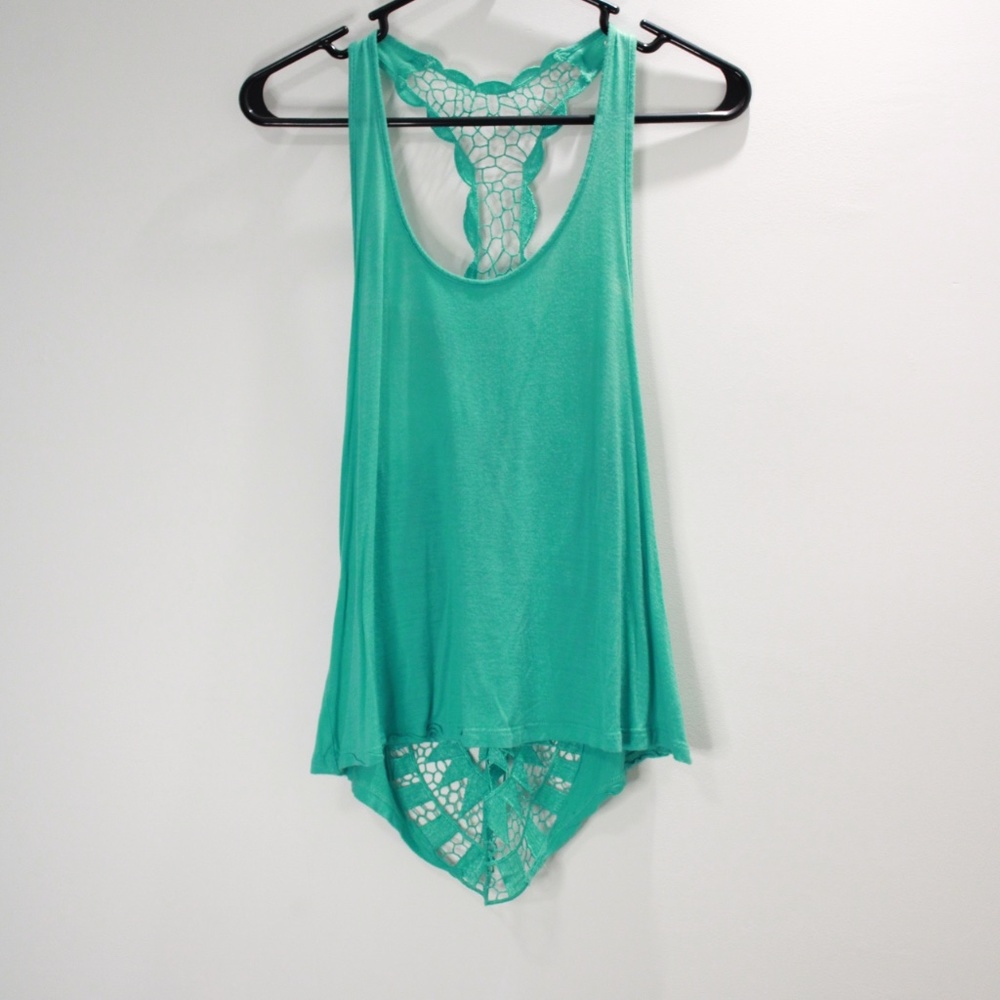 Loose Teal Tank Top Lace Back